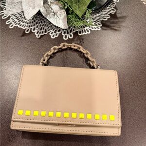Steve Madden Beige Clutch with Neon Yellow Accents